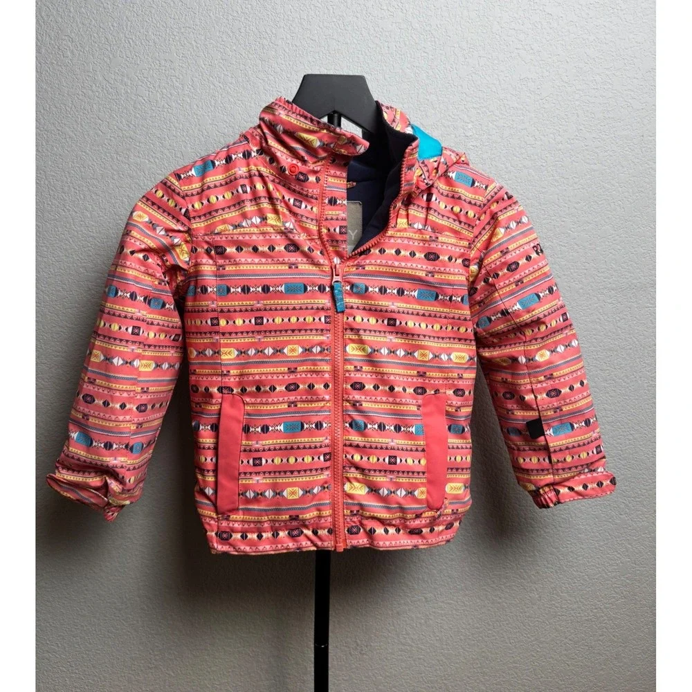 Roxy Girls DryFlight 10K Snow Jacket Coral Geometric T4-5 Detachable Hood